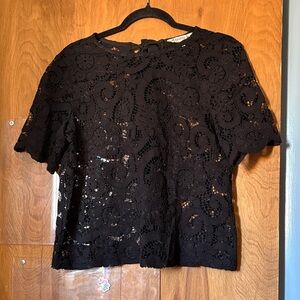 Nanette Lepore Sheer Women’s Black Lace Short Sleeve Top